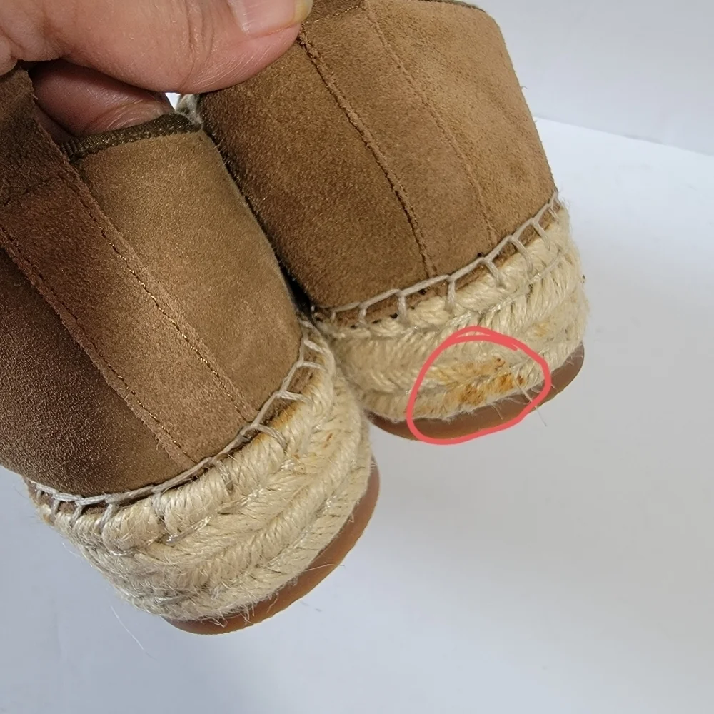 BLONDO Empeigne Cuir Women Espadrille Wedges Loafer Sz 9 Waterproof Tan Leather